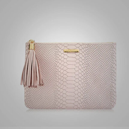 Women's Nude Embossed Python Genuine Leather Clutch