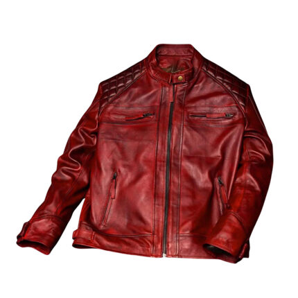 Men’s Vintage Burgundy Leather Biker Jacket