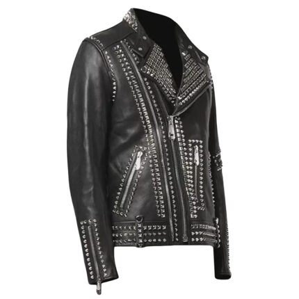 Men's Black Biker Studded Leather Jacket
