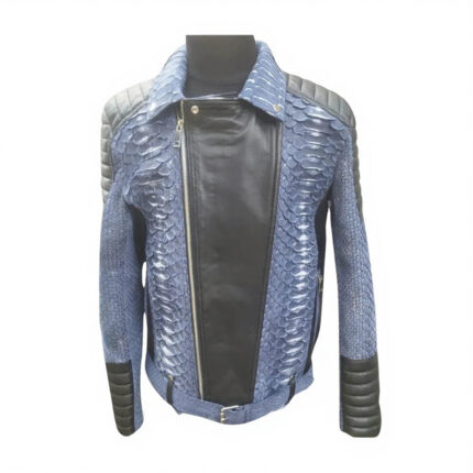 Blue Biker Python Leather Jacket | Exotic Snakeskin Outerwear for Men
