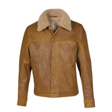 Buffalo Leather Trucker Jacket with Sheepskin Collar