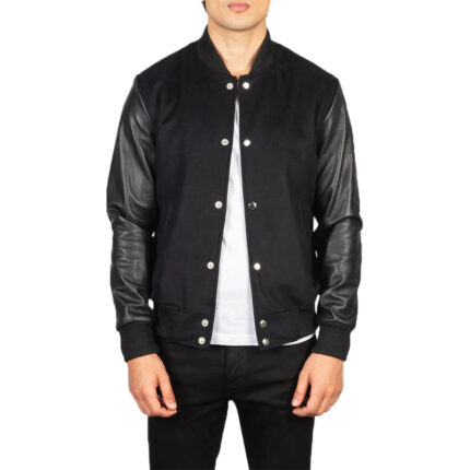 Vaxton Black Striped Hybrid Varsity Jacket