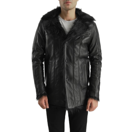 Furcliff Black Leather Coat