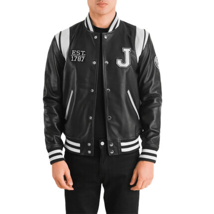 Liberte New Jersey Black Leather Varsity Jacket