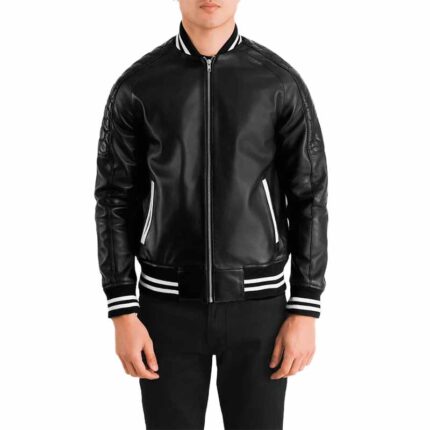 Pascal Black Leather Varsity Jacket