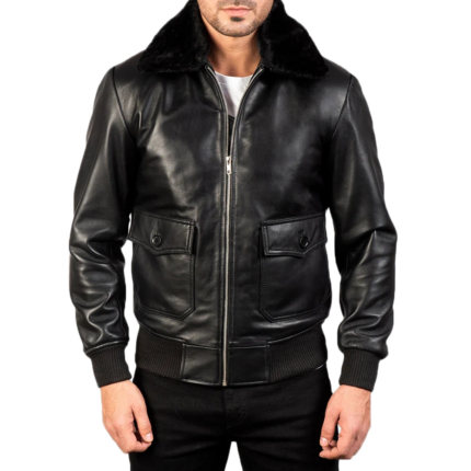 Airin G-1 Black Leather Bomber Jacket