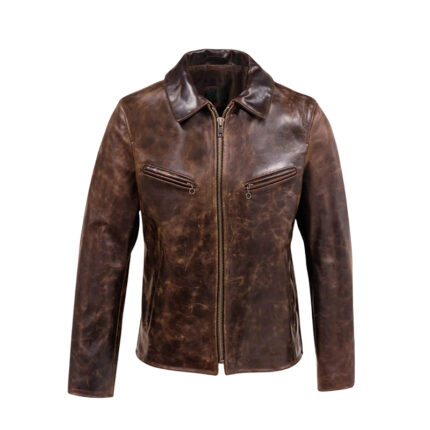 Men’s Cowhide Retro Moto Jacket Vintage Biker Outerwear