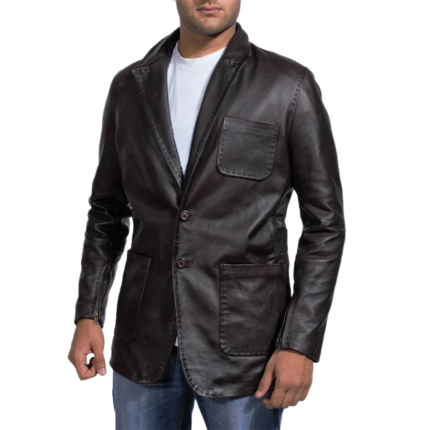 Wine Black Leather Blazer